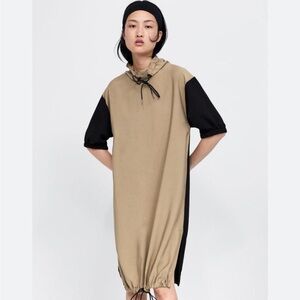 •Zara• Color block drawstring bottom mock neck dress